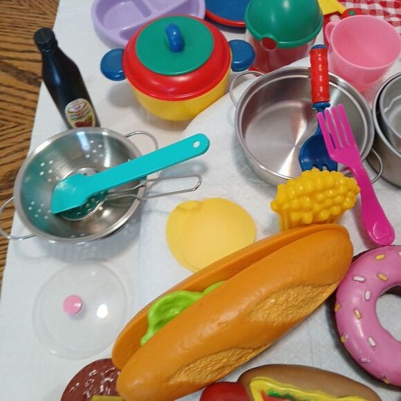 100+ Lot of Kids Pretend Play Toy Food, Dishes, Utensils, Pots, Pans for Kitchen - Picture 10 of 16